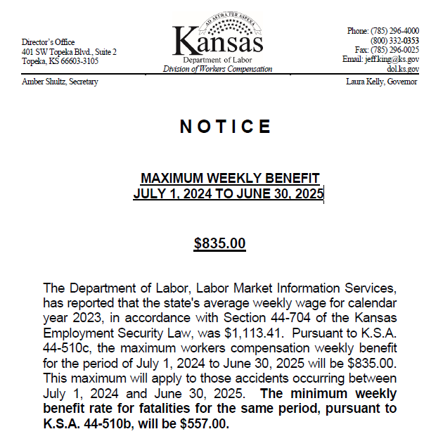 Screenshot of Notice with KDOL Letterhead